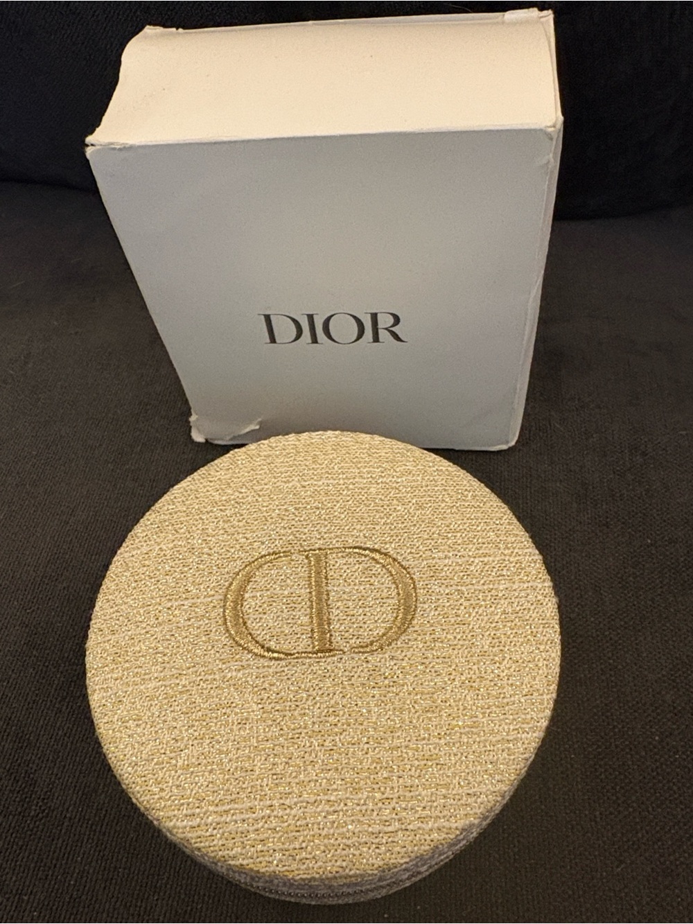 Dior Beige and Gold Round Embroidered Accessory Case
